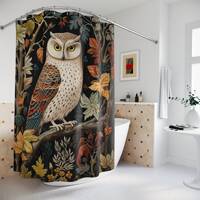 Owl Shower Curtain, Autumn Forest, William Morris Inspired Cottagecore, Rustic Cabin Decor, Forestco