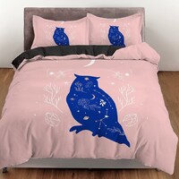 Owl cotton duvet cover constellation quilt cover, celestial bedding set pink blanket cover, adults b