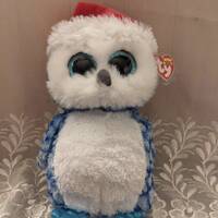 Ty Beanie Boos - Icicles The Christmas Owl W/ Santa Hat  (11 In)