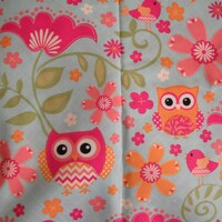 Owls Fabric - Pink Owls Cotton fabric - Cotton Quilting fabrics - sewing supplies - colorful owls - 
