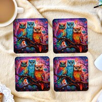 Sublimation Square Coasters - Owls- Set of 4 Coaster Design - PNG Download
