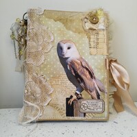 Handmade Owl kingdom junk journal festive etsy finds owls writting book