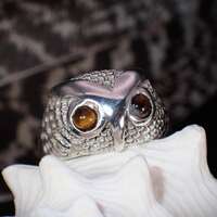 Tiger's Eye Vintage Artisan Sterling Silver Owl Statement Ring Critter