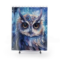 Adorable Owl Shower Curtain, White Owl Bathroom Decor, Owl Lovers Bathtub Curtain, Beautiful Owl Hom