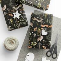 Woodland animals Wrapping Paper dark fairy forest Christmas gift wrap magical kids birthday present 