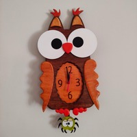 Personalized and Handcrafted Wood Wall Swinging Pendulum Owl Clock