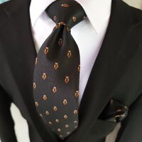 Black Brown Owl Print Silk Tie Pocket Square Cufflink Set