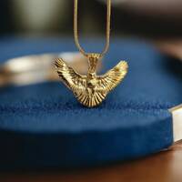 Gold Plated 3D Owl Necklace, Flying Owl Necklace, Handmade Animal Necklace, Large Bird Necklace, Owl