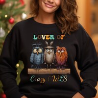 Funny Owl Artwork Crewneck Sweatshirt Gift For Animal Lover Birthday Christmas Gift For Her Mum Moth