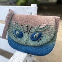 Clutch bag with an owl is the perfect accessory for you. Unique handmade wool handbag.