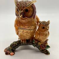 High Quality Kubla Crafts Enamelled Trinket Box In The Form Of A Pair Of Owls