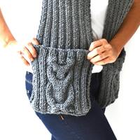 Dark Gray Owl Scarf  With Pockets by Afra