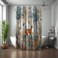 Woodland Creatures Shower Curtains Fox Rabbit Owl Shower Curtain Nature Curtain Gift For Family New 