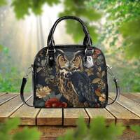 Witchy Owl PU Vegan Leather Shoulder Handbag, Hippie Boho Floral Bag, Forest Cottagecore Satchel Bag
