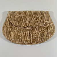 Champagne Pearl Seed Bead Clutch Snap Close Purse Evening Bag Beaded Flower Owl Art Deco Small Size