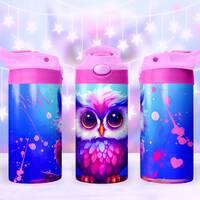 Cute Baby Owl 12oz Kids Flip Top Sippy Cup Tumbler Wrap, 12oz Straight Tumbler Sublimation PNG, Chil
