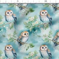 Cute owls Fabric - owls in the Garden Printed Fabric, Birds Cotton Linen Silk Fabric - Garden Fabric