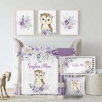 Owl Crib Bedding Set, Floral Girl Crib Bedding, Purple Nursery Bedding Girl, Custom Baby Blanket, Gi