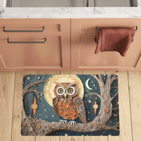 Whimsical Owl Kitchen Mat, Anti-Fatigue Comfort Floor Mat with Nocturnal Bird Design, Starry Night O