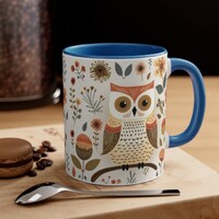 Scandinavian Folk Art Owl Mug, Cute Owl Gift, Gift for Mom, Whimsical Coffee Mug, Housewarming Gift,