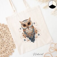 Vintage Boho Owl Tote Bag, Cute Owl Tote, Cottagecore Bag, Woodland Creatures Bag, Forest Animals Bl
