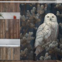 Snowy Owl Shower Curtain | Magical Forest Shower Curtain | White Owl Home Decor Shower Curtain | Bat