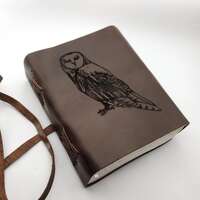 Owl Leather Journal, Free Personalization 5" x 7" Blank Buffalo Leather Journal With Unlin