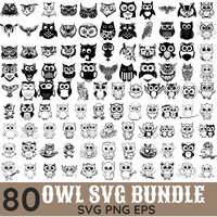 Owl Svg Bundle, 80 Owl Designs, Clipart, Owl Png, Floral Owl Svg, Owl Vector, Owl Zentangle Svg, Owl