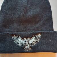 Embroidered beanie, owl, glow in the dark, recycled materials