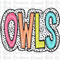 Owls PNG, Colorful, Dalmatian Dots, Mascot, School Spirit, Team Spirit, Digital Gile, Sublimation Do