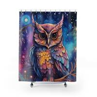 Mystical Owl Shower Curtain, Enchanted Bathtub Curtains, Owl Lover Bathroom Decor, Eclectic Home Dec