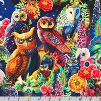 Owl Fabric COTTON - Night Owls by Robert Kaufmann - Cotton Quilt Fabric, 100 % Cotton, Apparel Fabri