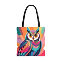 Abstract Owl Tote Bag - Artistic Night Watcher, 3 Sizes, 5 Handle Colors, Double-Sided Ultra-High DP