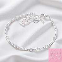 Silver Beaded Bracelet with Engraved Tag & Charm Choice, Star, Love Heart, Owl, Angel, Cross, et