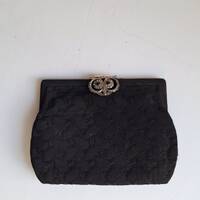 Art Deco evening bag, 1930's black bag, owl clasp, Thirties fashion, Made in Britain