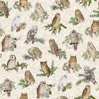 Owl Fabric Winterhaven Owls in Cream From Quilting Treasures 100% Cotton