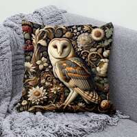 Barn Owl Pillow Cover - Square Cotton Linen Cushion with Floral Design, Cozy Home Decor Pillowcase