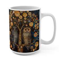 Owl mug 15oz, forest owl coffee cup, rustic bird mug, gift for birdwatcher owl lover