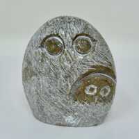 Vintage Carved Stone Mid-Century Inspired Rock Owl Figurine white wash owls mid-century
