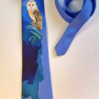 Silk Tie, Owl, Necktie, Black Tie, Abstract Tie, Kingfisher, Painting on Silk, Bird Watchers