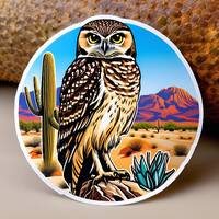 Owl Desert Scene Sticker, Desert Scene Sticker, Desert Vibes Sticker, Fun Sticker with Burrowing Owl