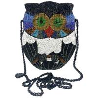 Vintage Beaded Winking Owl Purse 1990s Y2K Does MCM Retro Evening Black Multicolor Crossbody Bag Clu