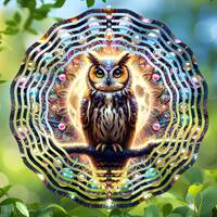 Celestial Owl Wind Spinner Design, Mystic Round PNG for DIY Coasters Ornaments, Fatasy Sublimation W