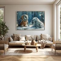 Snowy Landscape Digital Art Print | Barn Owl  Polar Bear | Peaceful Winter Scene | Whimsical Animal 