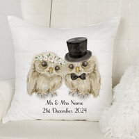 Wedding gift, Personalised Wedding Cushion. Owl pillow. Bride and Groom Owl present