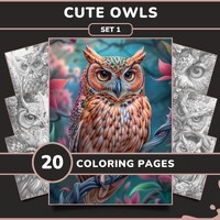 20 Cute Owls Coloring Pages for Adults - Set 1 | Adorable Wildlife Animals Printable Grayscale Color