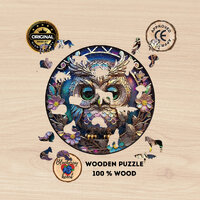 Metallic Baby Owl Wooden Puzzle - Wooden puzzle for adults - Baby Owl decoration - Metal Illusion Wo