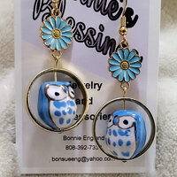 OWL EARRINGS, Colorful Owl Earrings, Owl Jewelry, Ceramic Owl Earrings, Purple Owl Earrings, Blue Ow