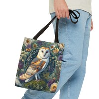 Barn Owl Tote Bag William Morris Inspired Forest Owl Bag Botanical Art Bag Vintage Florals and Bird