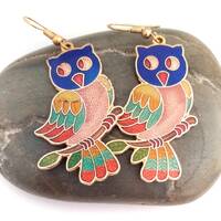 Vintage Enamel Multicoloured OWL Earrings Bird Design Birthday Gift Gifts For Her Decorative Jewelle